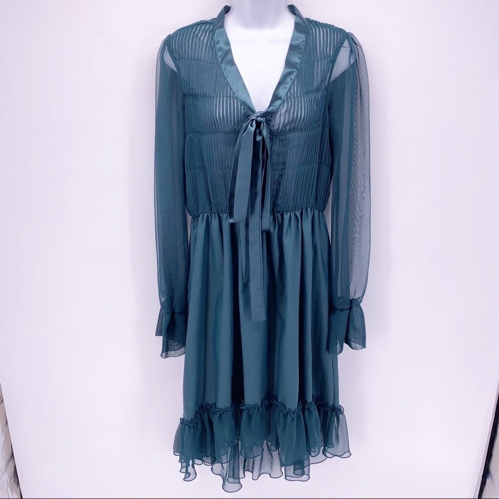 Candela Green Long Sleeve Chiffon Midi Dress Size Medium